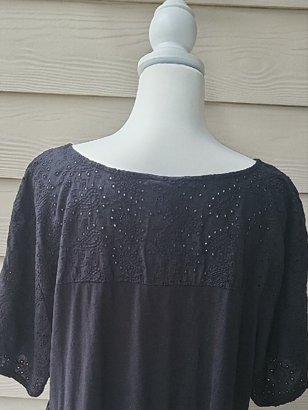 Vintage Cotton Jersey Crew Neck Eyelet Yoke Babydoll Top Size 3X - Picture 5 of 15